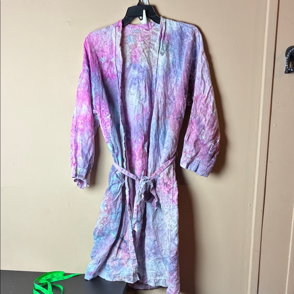 H&M Home Stone Washed Pure Linen DIY Tie-Dye Robe S/M